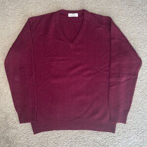 Harvie & Hudson Burgundy V-neck Sweater Pure Lambswool Men’s Size L - EU50 UK42”